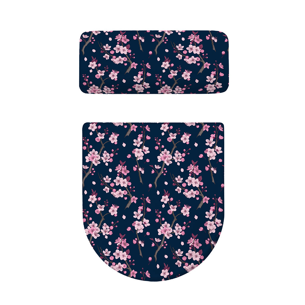 Pink Sakura Cherry Blossom Pattern Print Toilet Lid And Tank Cover Set