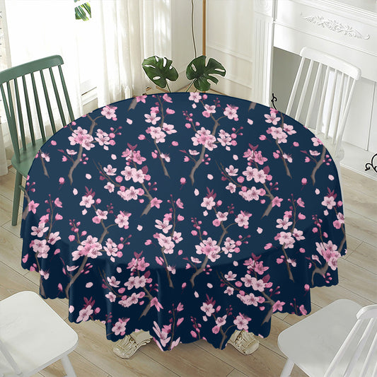 Pink Sakura Cherry Blossom Pattern Print Waterproof Round Tablecloth