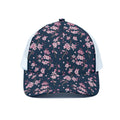 Pink Sakura Cherry Blossom Pattern Print White Mesh Trucker Hat