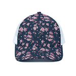 Pink Sakura Cherry Blossom Pattern Print White Mesh Trucker Cap