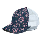 Pink Sakura Cherry Blossom Pattern Print White Mesh Trucker Cap