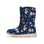 Pink Sakura Cherry Blossom Pattern Print Winter Boots