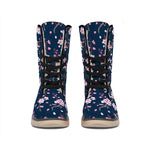 Pink Sakura Cherry Blossom Pattern Print Winter Boots
