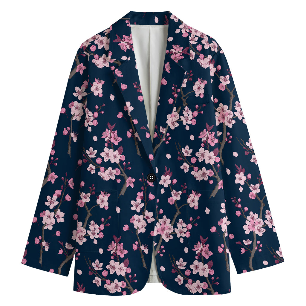 Pink Sakura Cherry Blossom Pattern Print Women's Blazer