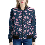 Pink Sakura Cherry Blossom Pattern Print Women's Bomber Jacket