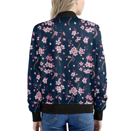 Pink Sakura Cherry Blossom Pattern Print Women's Bomber Jacket
