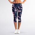 Pink Sakura Cherry Blossom Pattern Print Women's Capri Leggings