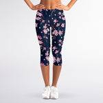 Pink Sakura Cherry Blossom Pattern Print Women's Capri Leggings