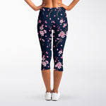 Pink Sakura Cherry Blossom Pattern Print Women's Capri Leggings