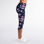 Pink Sakura Cherry Blossom Pattern Print Women's Capri Leggings