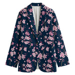 Pink Sakura Cherry Blossom Pattern Print Women's Cotton Blazer