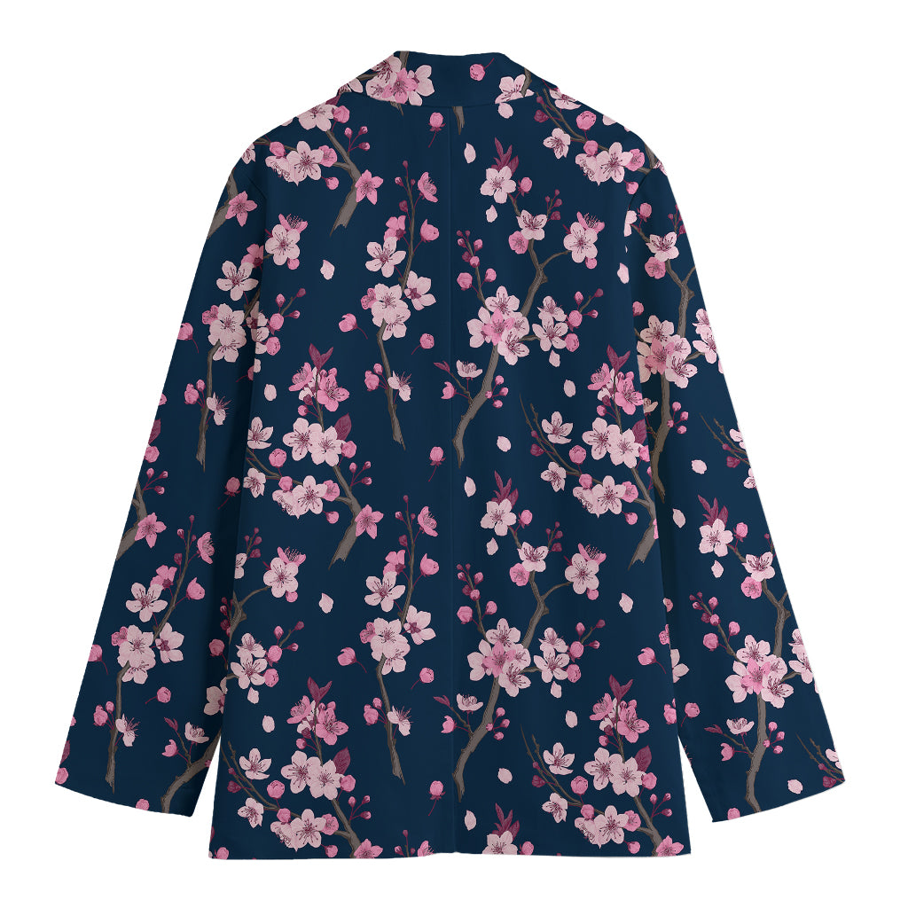 Pink Sakura Cherry Blossom Pattern Print Women's Cotton Blazer