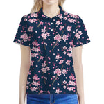 Pink Sakura Cherry Blossom Pattern Print Women's Polo Shirt