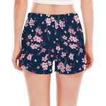 Pink Sakura Cherry Blossom Pattern Print Women's Split Running Shorts