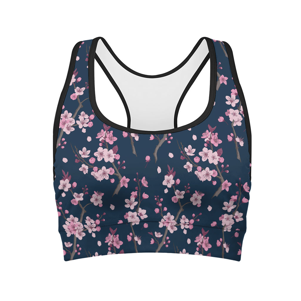 Pink Sakura Cherry Blossom Pattern Print Women's Sports Bra