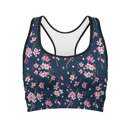 Pink Sakura Cherry Blossom Pattern Print Women's Sports Bra