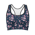 Pink Sakura Cherry Blossom Pattern Print Women's Sports Bra