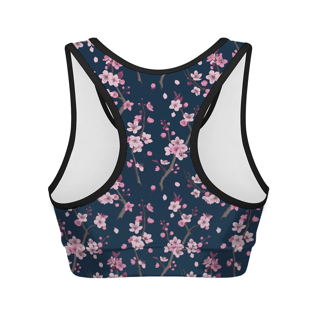Pink Sakura Cherry Blossom Pattern Print Women's Sports Bra