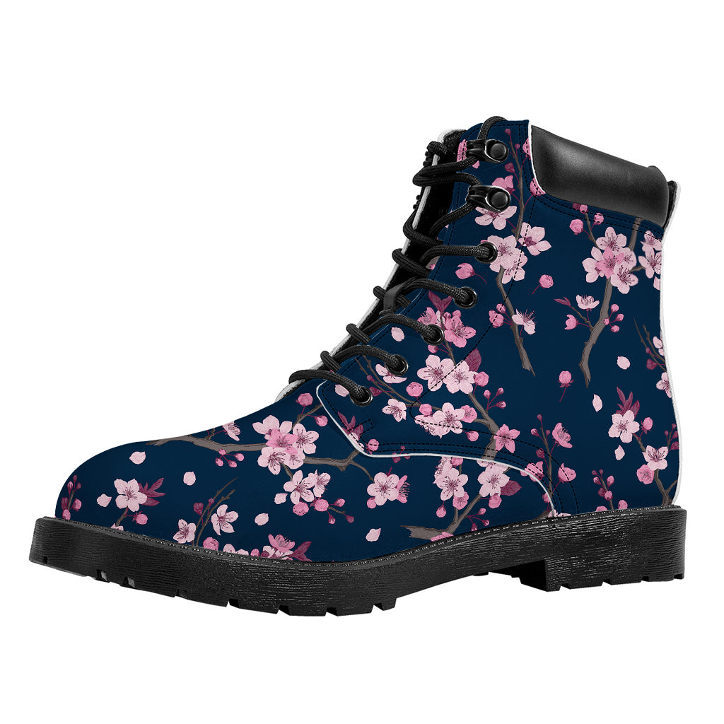 Pink Sakura Cherry Blossom Pattern Print Work Boots