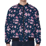 Pink Sakura Cherry Blossom Pattern Print Zip Sleeve Bomber Jacket