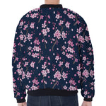 Pink Sakura Cherry Blossom Pattern Print Zip Sleeve Bomber Jacket