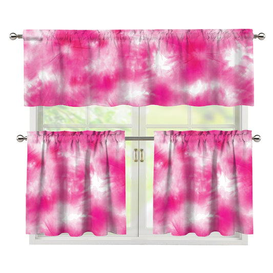 Pink Shibori Tie Dye Print 3 Piece Kitchen Curtains