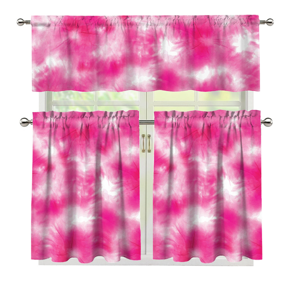 Pink Shibori Tie Dye Print 3 Piece Kitchen Curtains