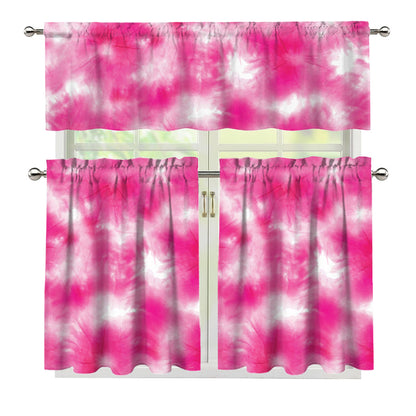 Pink Shibori Tie Dye Print 3 Piece Kitchen Curtains