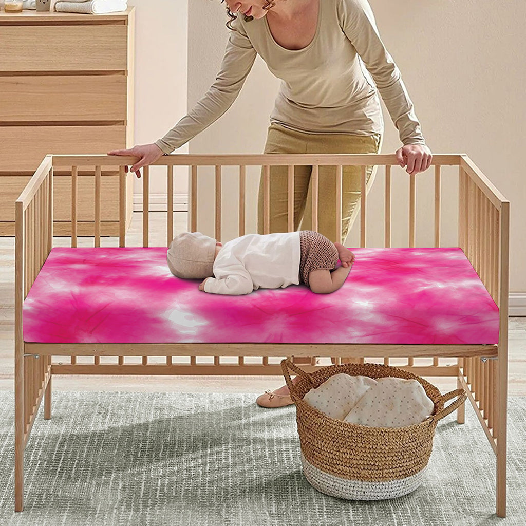 Pink Shibori Tie Dye Print Baby Crib Sheet