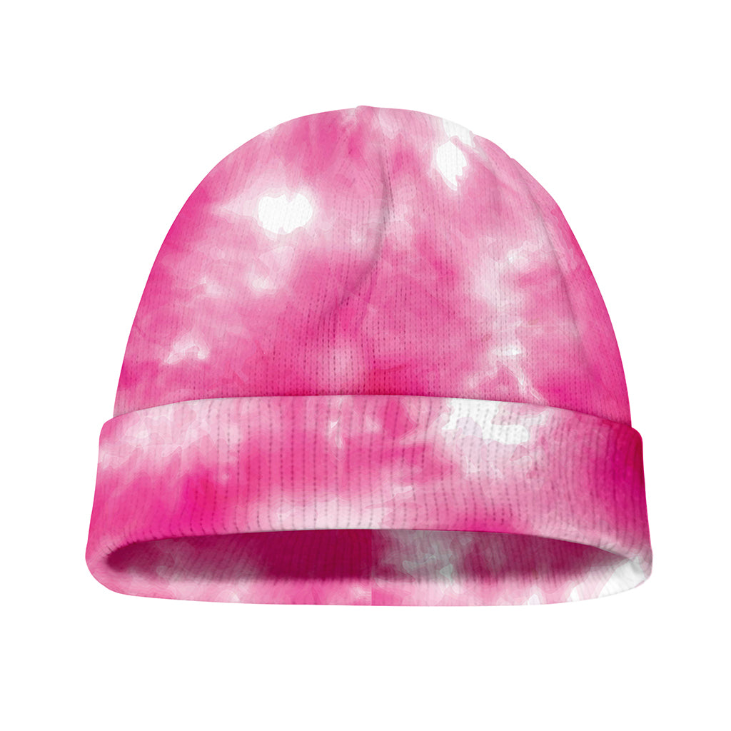 Pink Shibori Tie Dye Print Beanie