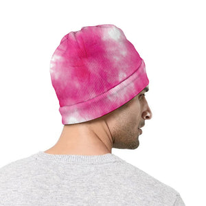 Pink Shibori Tie Dye Print Beanie