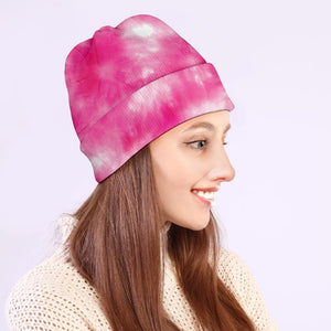 Pink Shibori Tie Dye Print Beanie