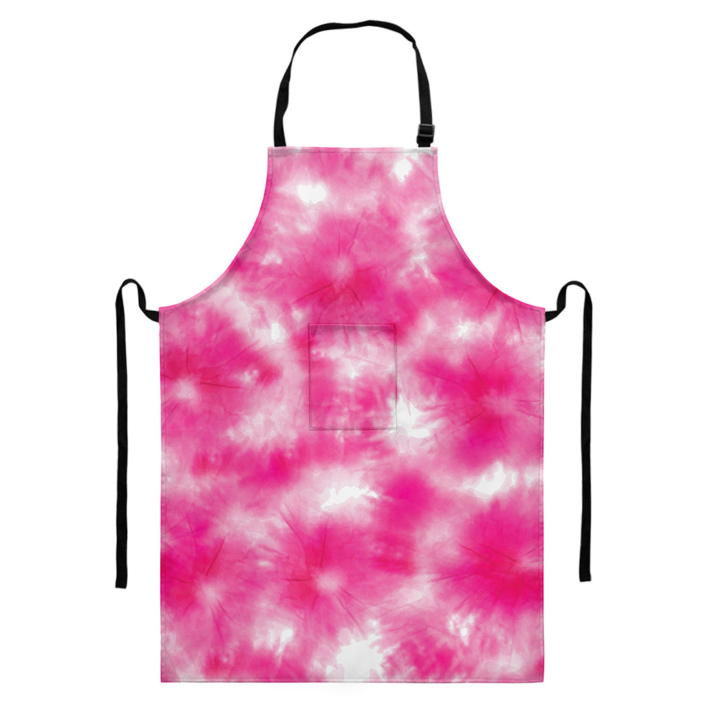 Pink Shibori Tie Dye Print Bib Apron With Pocket