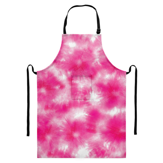 Pink Shibori Tie Dye Print Bib Apron With Pocket