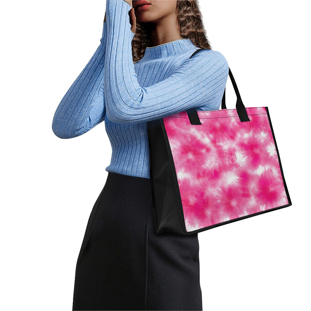 Pink Shibori Tie Dye Print Canvas Tote Bag