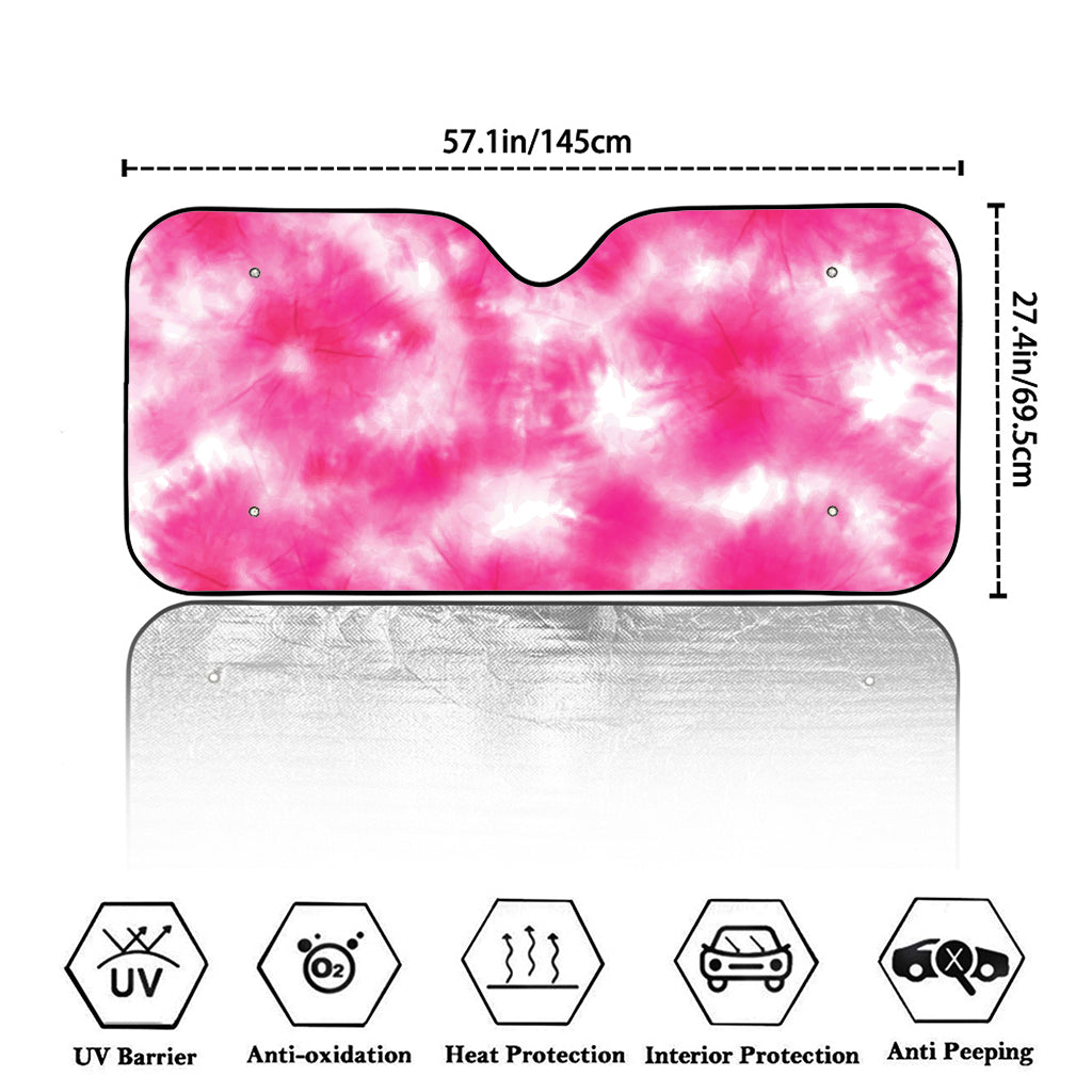 Pink Shibori Tie Dye Print Car Windshield Sun Shade