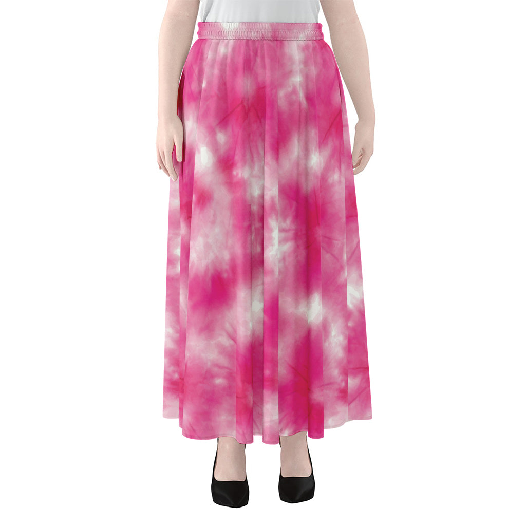 Pink Shibori Tie Dye Print Chiffon Maxi Skirt