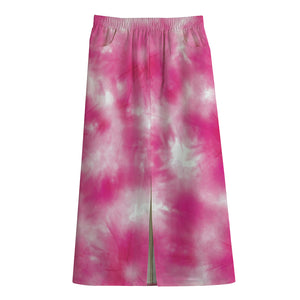 Pink Shibori Tie Dye Print Cotton Front Slit Maxi Skirt