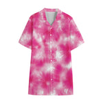 Pink Shibori Tie Dye Print Cotton Hawaiian Shirt