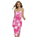 Pink Shibori Tie Dye Print Cross Back Cami Dress
