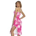 Pink Shibori Tie Dye Print Cross Back Cami Dress