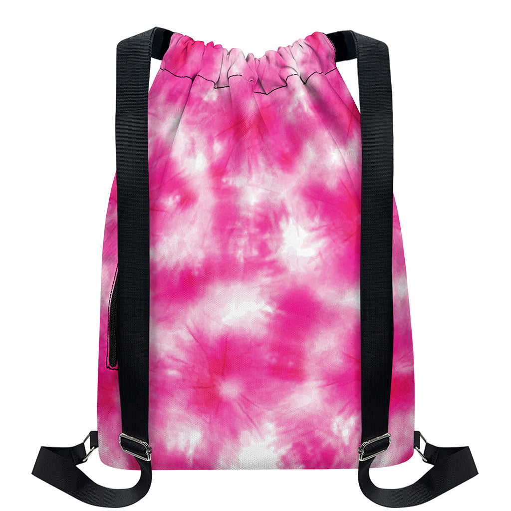 Pink Shibori Tie Dye Print Drawstring Backpack