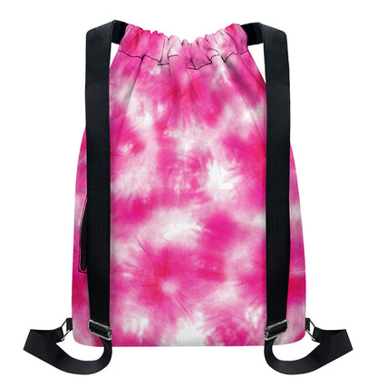 Pink Shibori Tie Dye Print Drawstring Backpack