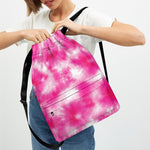 Pink Shibori Tie Dye Print Drawstring Backpack