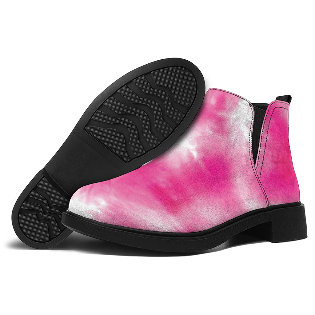 Pink Shibori Tie Dye Print Flat Ankle Boots