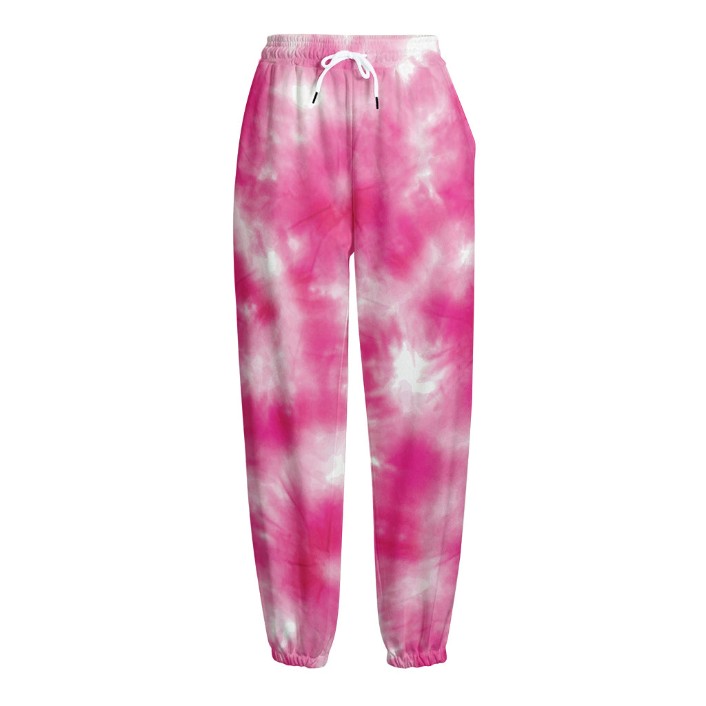 Pink Shibori Tie Dye Print Fleece Lined Knit Pants