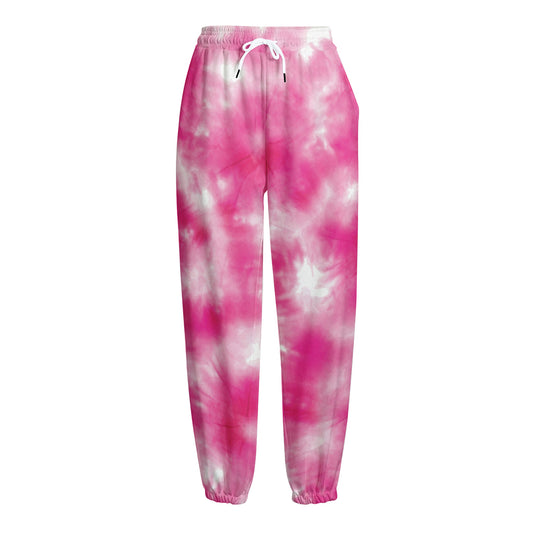 Pink Shibori Tie Dye Print Fleece Lined Knit Pants