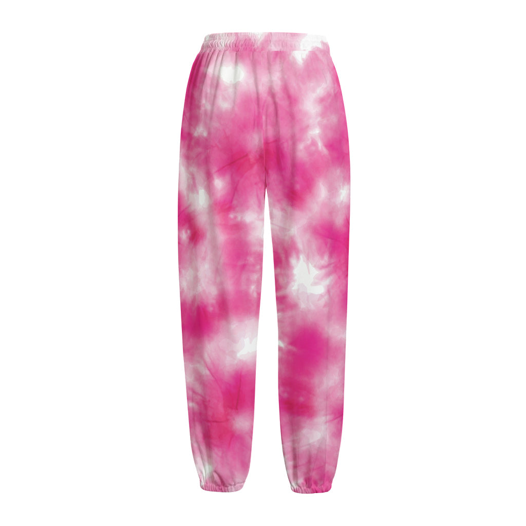 Pink Shibori Tie Dye Print Fleece Lined Knit Pants