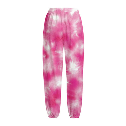 Pink Shibori Tie Dye Print Fleece Lined Knit Pants