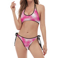 Pink Shibori Tie Dye Print Halter Scoop Tie Side Bikini